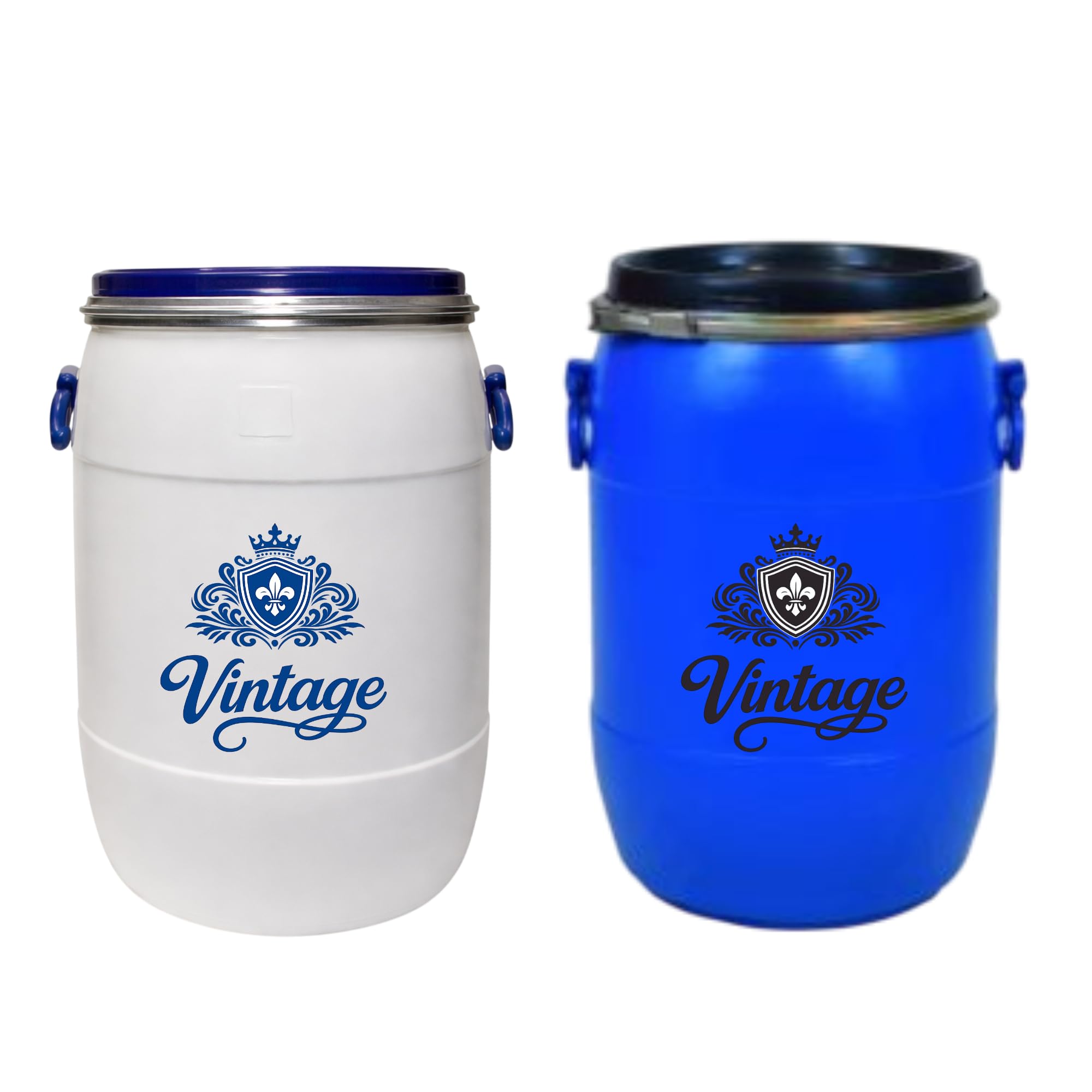 Vintage Water Storage Drum | Unbreakable | Blue PVC | Chemical Storage Plastic| Leak Proof Round Cap (52 LTR, 2, Piece) White and Blue-picture-16
