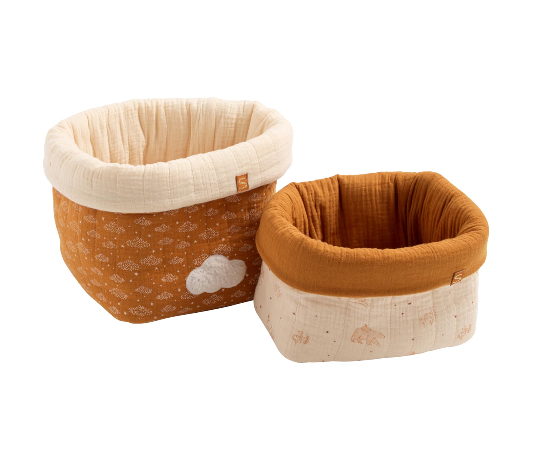 Lot de 2 panières de rangement en double gaze de coton