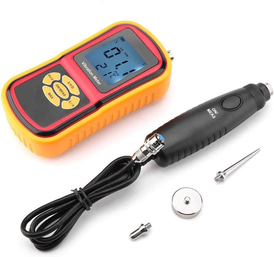 Vibration Meter,GM63B Digital Vibration Meter,Portable Handheld Mini Vibration Tester,LCD Display Vibration Analyzer Tester,with S and L Probes,for Mechanical Watches/Motors/Fans/Bearings