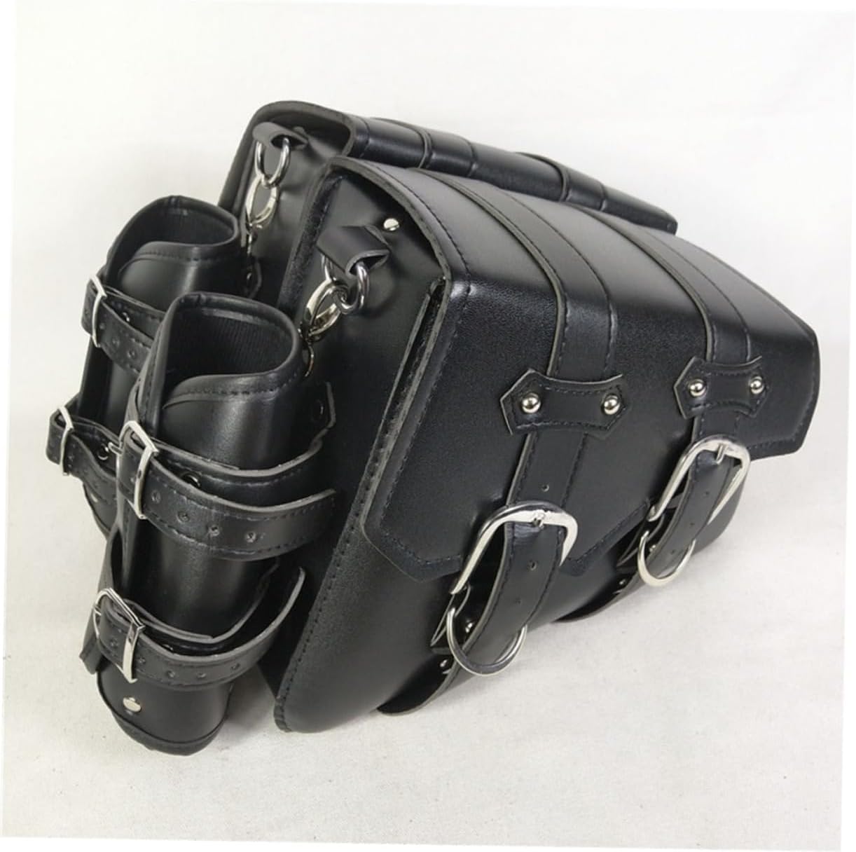 Motorcycle Side Bag Pu Leather Storage Pouch for Cycling Lightweight Saddle Container Buckle Strap for Outdoor Sports and Hiking Black Right Side