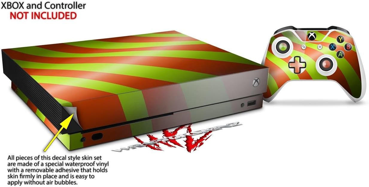 Decal Vinyl Skin Wrap Compatible with Xbox One X Console and Controller - Two Tone Waves Neon Green Orange