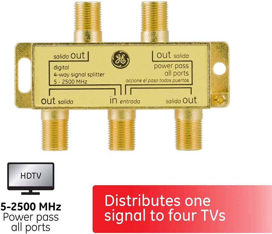 GE Outdoor HD Digital TV Antenna + GE Digital 4-Way Coaxial Cable Splitter