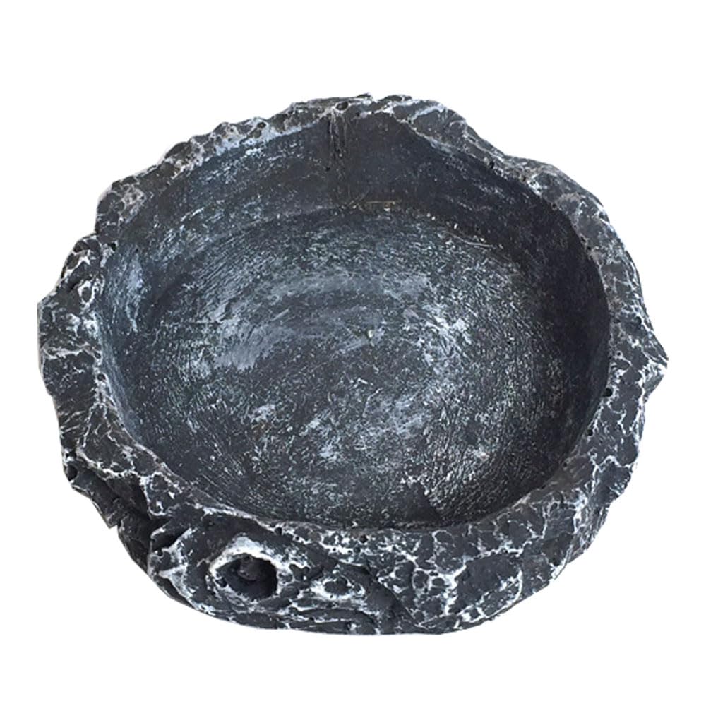 Reptile Pets Water Dish Bowl Food Bowl Rock Reptile Feeding Bowl Reptile Feeding Bowl Water Rock Dish Durable Resin Dish Lizard Feeder for Tortoise Lizard Chameleon Gecko (Grey and White, M)