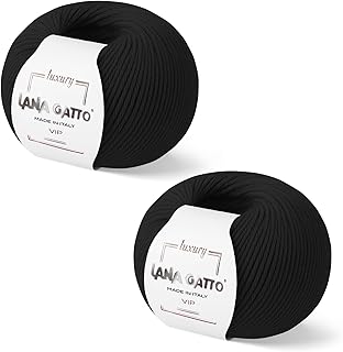 2-er-Pack Kaschmir- und extrafeine Merinowolle zum Stricken, Lana Gatto Vip Line, 100 gr., 400 mt, (Schwarz - 1500, 2)