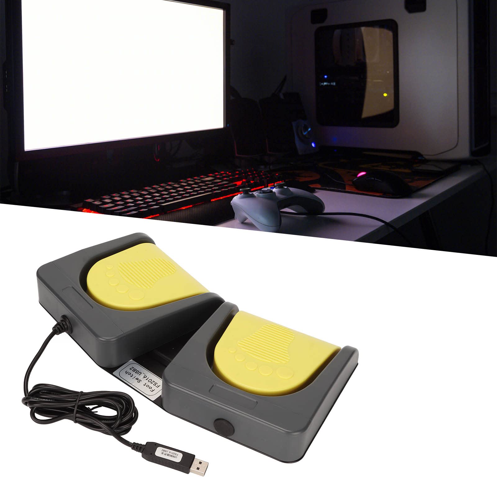 ciciglow Interruptor de Pie Doble USB, Pedal de Interruptor Mecánico USB con Cable de 2 M, Funciones Personalizadas, Programables para Teclado, Ratón, PC Y Portátil