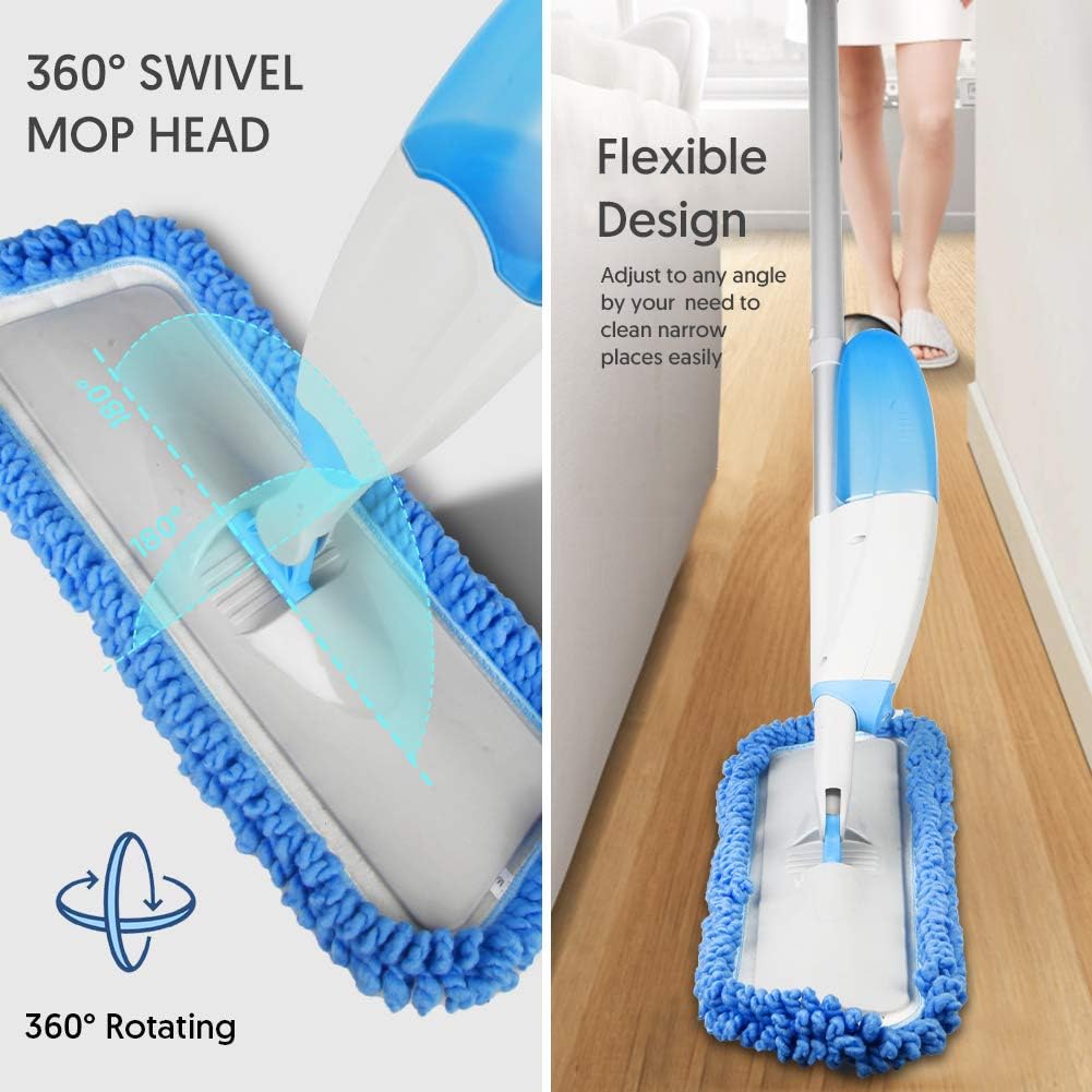 Microfiber Spray Mop for Floor Cleaning, Domi-patrol Floor Mop with Sprayer Dry Wet Mop with 3 Reusable Mop Pads & 635ML Refillable Bottle, Dust Mop for Hardwood Laminate Vinyl Tile Floors, Blue