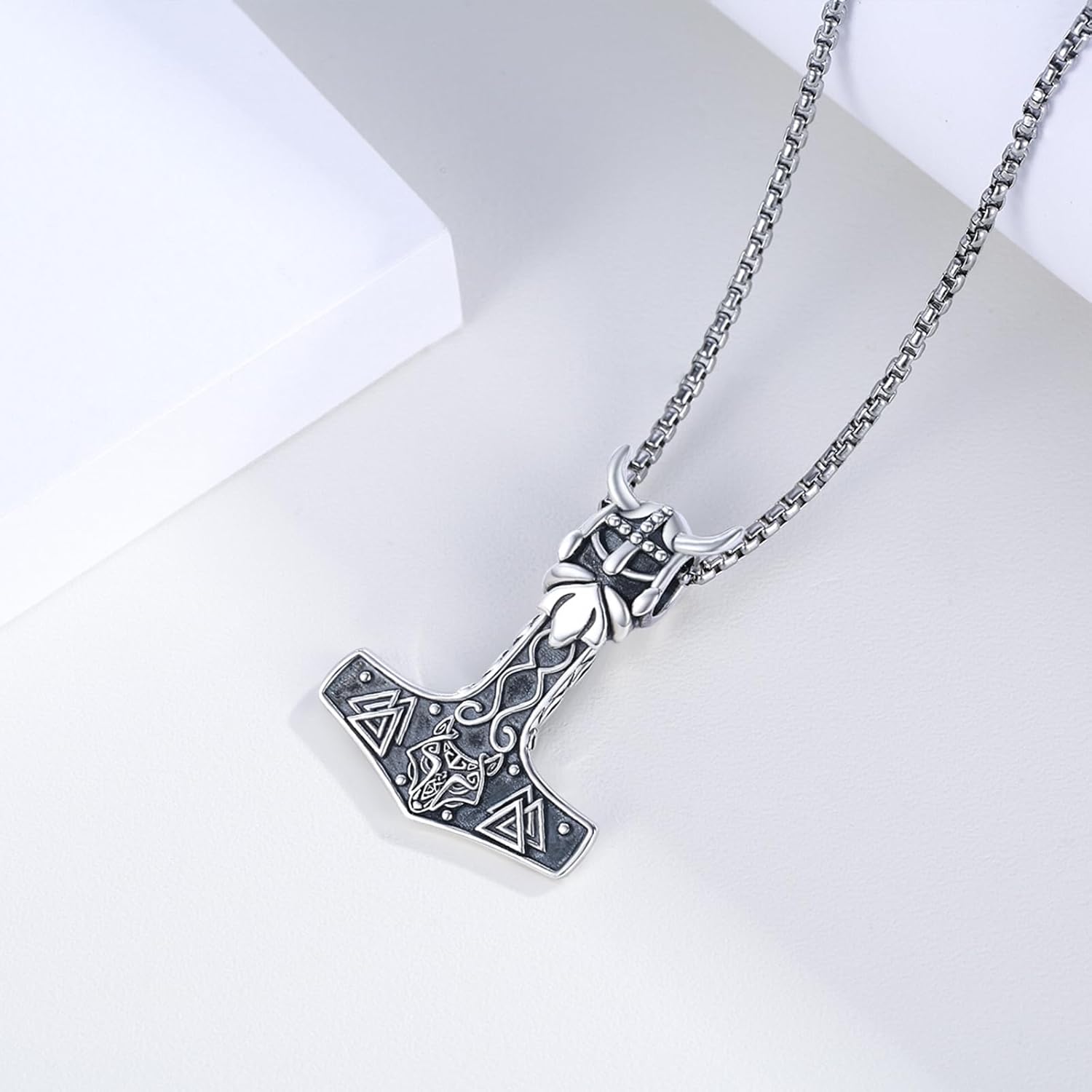 Thor Hammer Necklace 925 Sterling Silver Viking Mjolnir Necklace Oxidize Norse Runes Amulet Jewelry Gifts for Women Men - Image 5