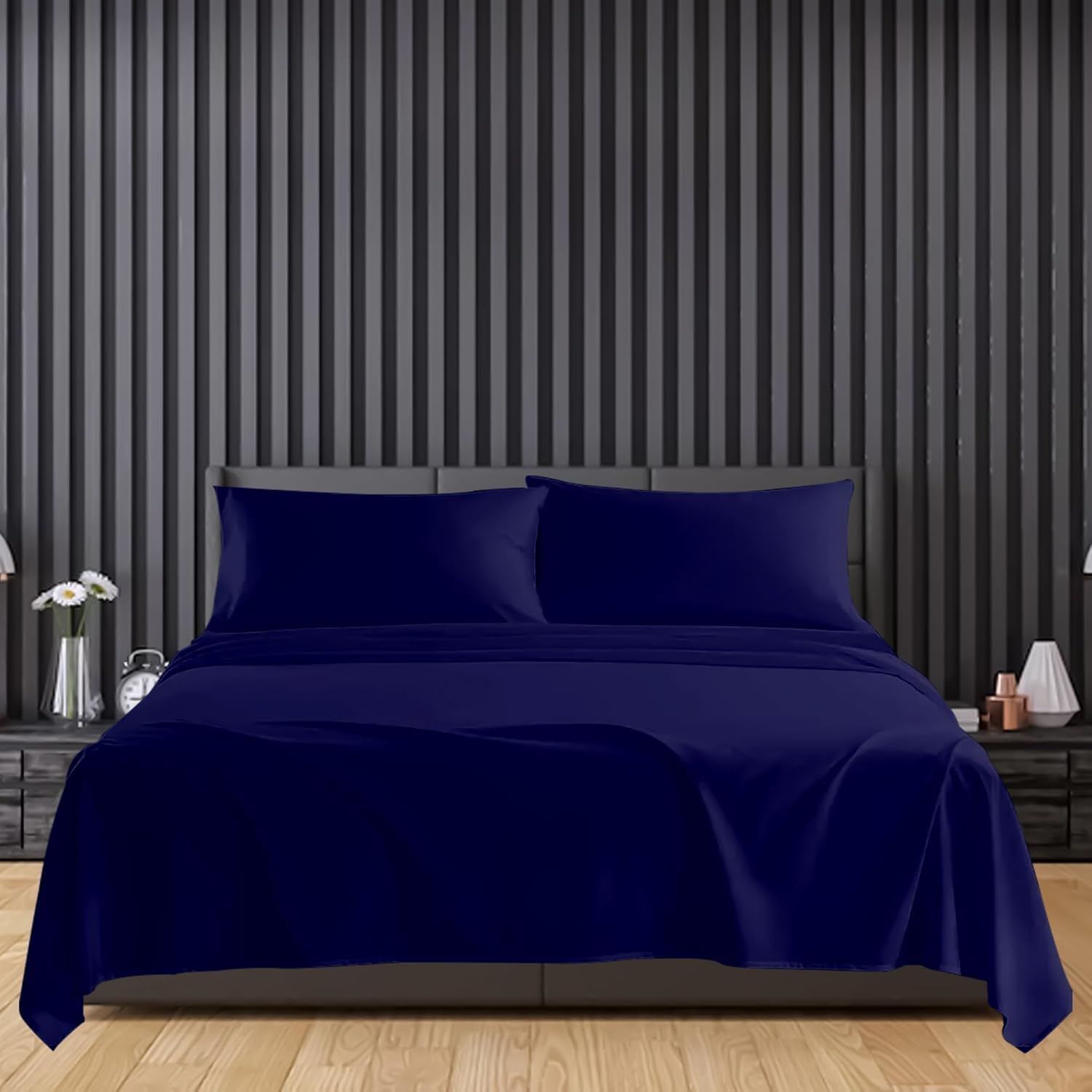 Sunshine Comforts Navy Egyptian Cotton Flat Sheets Breathable, Anti Wrinkle, Shrink And Fade Resistant 200 Thread Count Single Bed Sheets Bedding & Linen- 180 X 254Cm Single Flat Sheet