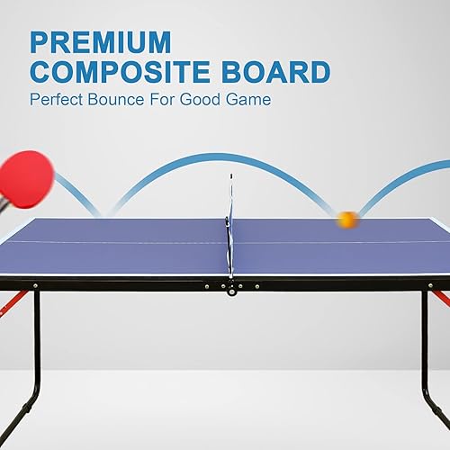 Miniatura 3 de Pequeña mesa de ping pong, mesa de ping pong plegable portátil para interiores y exteriores con 2 paletas, 3 pelotas y red