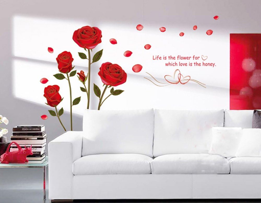 Red Rose Removable Wall Stickers Murals for Living Room/Bedroom (Rose, No. 1)