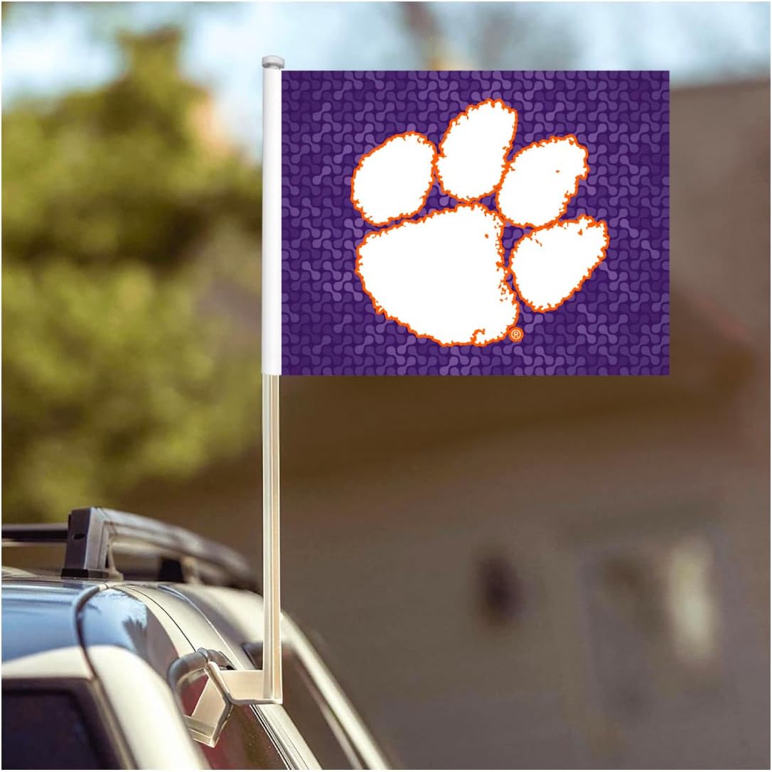 Clemson Car Flag Purple Double Sided Vehicle Official Clemson Tigers Truck SUV Tailgate Game Day College Sports Car Flag Team Spirit Auto Flag Durable Car Window Flag Clemson