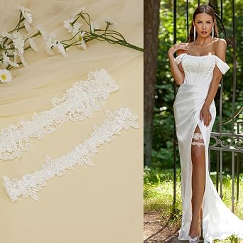 Garters for Bride, Wedding Garter for Bride, Wedding Garter Set for Bride, 2 Pieces White Garter Belt