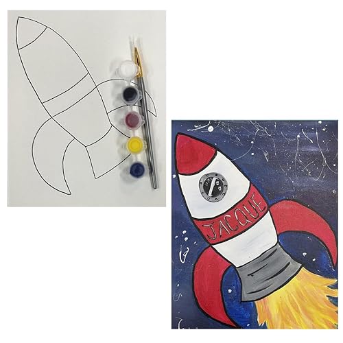 Miniatura 2 de Paint Your Own Pre-Drawn Canvas Kit for Kids, Rocket Theme, DIY Paint Party Kit - Paint Brush & Color Mixing Chart - Handmade & Stenciled (8" x 10")