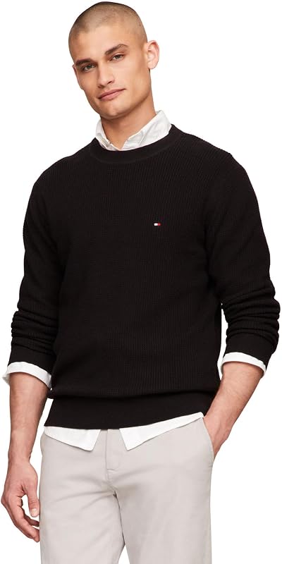 Suéter ligero Waffle Knit Crewneck para hombre, también disponible en grande y alto
