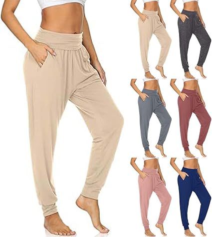 Jogginghose Damen Mit Vorderer Falte – Baggy Freizeithose Aus Baumwolle, Elastischer Bund, Zwei Taschen