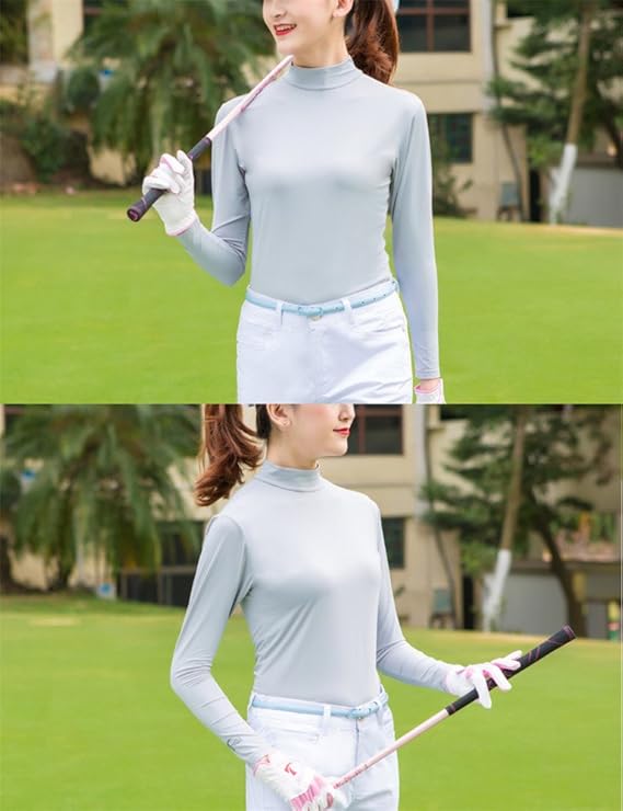 市場 レディース 接触冷感 キラキラ ハイネックシャツ メッシュ ドット柄 グリッター Uvカット 長袖インナー 吸汗速乾 蒸れない