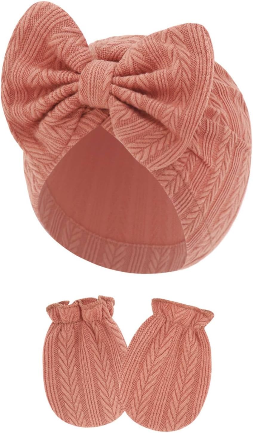 4 Pcs Newborn Hats Mittens Set Infant Cap Bow Hospital Beanie Preemie Hat for Baby Boy Girl 0-6 - Image 8