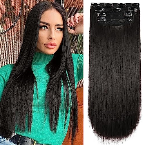 Straight Hair Extensions Natural Black 4Pcs Clip in Hair Extensions Soft Extensions for Women 20 Inches Thick Hair Extensions Clip In(4pcs, 20Inch, 2#)