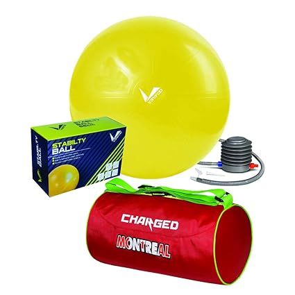 VERIFIED Gym Set with VERIFIED 65 CM Stability Ball and Charged Montreal Large Gym Bag RED
