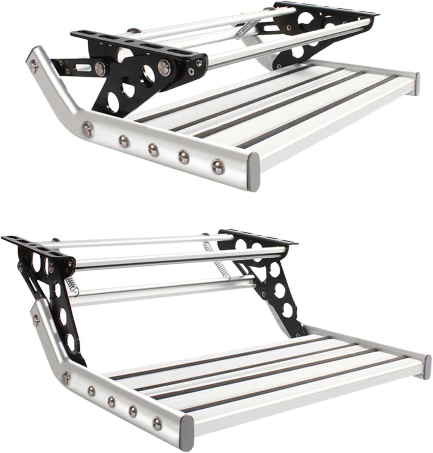 Escalón Inferior Para La Entrada De La Puerta De La Autocaravana, Escalera Telescópica Plegable Autocaravanas, Escalera Para Caravanas, Plegable, Resorte Fuerte, Aleación Aluminio Silver-withlight