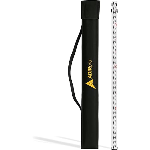 AdirPro 9-Foot Aluminum Grade Rod – 10ths, Dual Sided 5-Section Telescopic Leveling Rod – Bubble Level and Soft Carrying Case Included