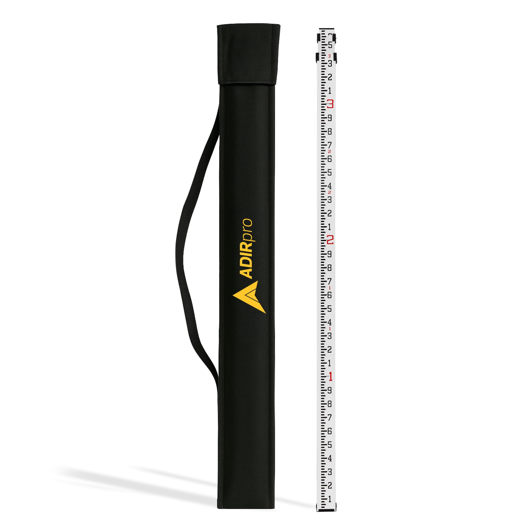 AdirPro 9-Foot Aluminum Grade Rod – 10ths, Dual Sided 5-Section Telescopic Leveling Rod – Bubble Level and Soft Carrying Case Included