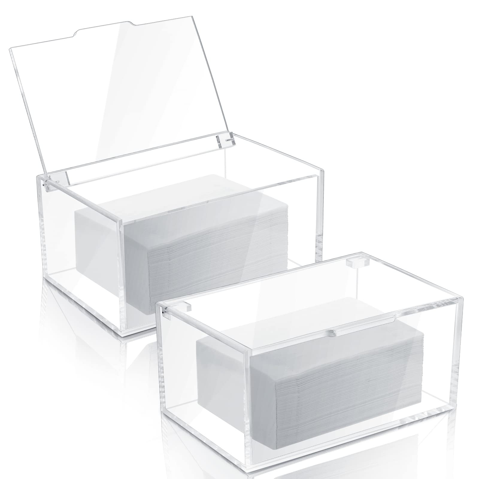 Maitys 2 Pcs Acrylic Laundry Dryer Sheet Holder Clear Dryer Sheets Dispenser Container with Lid for Laundry Room Organization - Fabric Softener Sheets Storage Box for Home, Transparent(Classic Style)