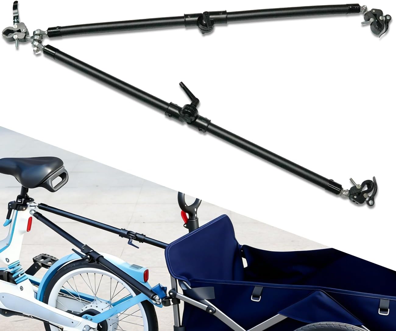 Bike Trailer Hitch Connector, Portable Folding Bicycle Trailer Connector with Quick Release Clamps for Camping Wagon,Steel Garden Cart and Rear Carrier for Camping, Grocery, Shopping