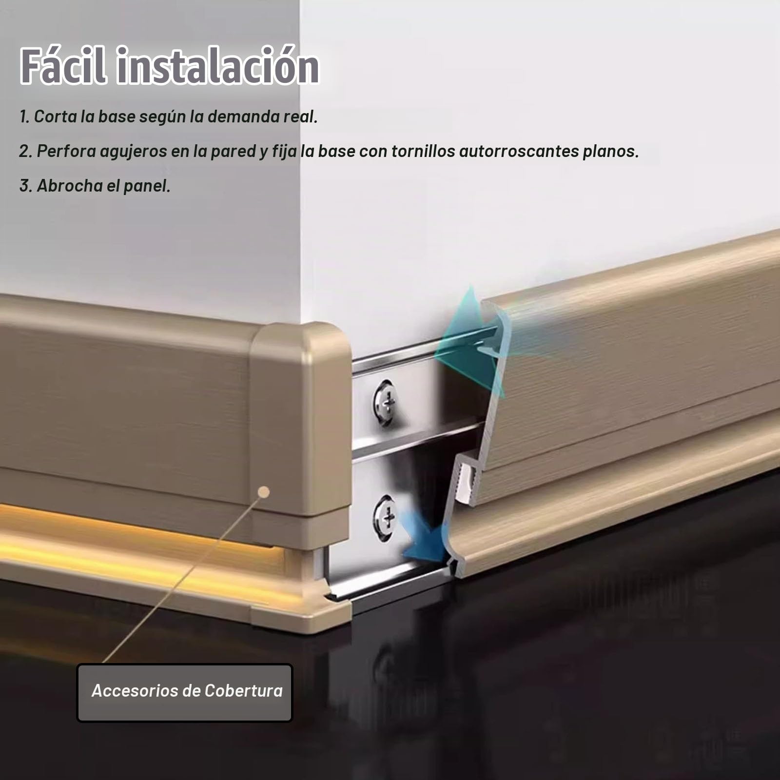 HAIXHX Moldura Iluminacion 10PACK Zócalo o rodapié moderno de aluminio con LED, H 2,35 pulgadas Perfil de zócalo metálico duradero para salón, dormitorio, cocina y comedor(Black)