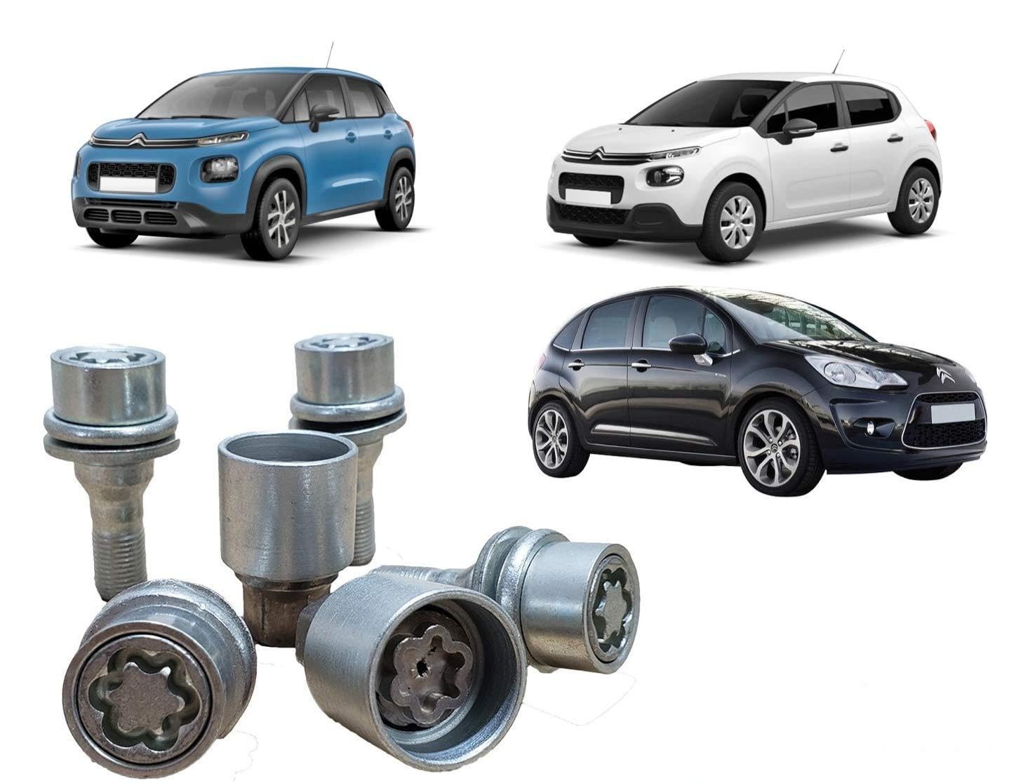4 BULLONI ANTIFURTO CON FILETTO M12 X 1.25 + CHIAVE PER C3 AIRCROSS 2017> - C3 2009 AD OGGI (SOLO PER CERCHI IN LEGA)