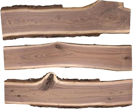 WALRUS OIL - Real Live Edge Rustic Walnut Wood Slabs, 36"" Long x 6-10"" Wide x 7/8"" Thick 3-Pack, WOSM-W24-3PK
