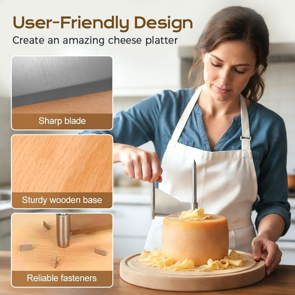 Stainless Steel Cheese Slicer & Shaver with Wooden Base, Sharp Blade for Cheese Roses, Chocolate Curls & Charcuterie Boards