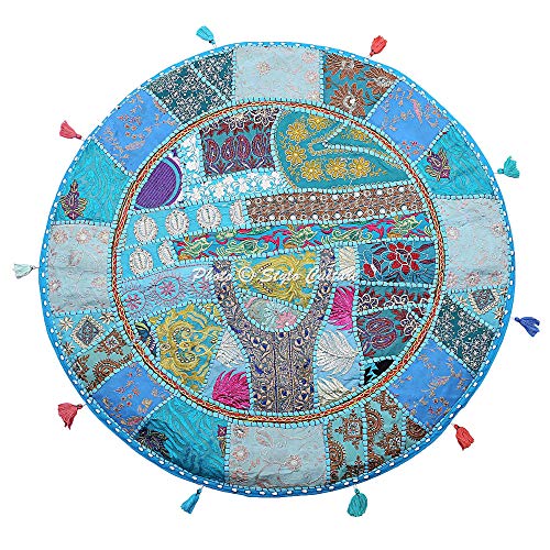 Cuscino Pavimento Rotondo In Cotone 55 Cm - Fodera Ricamata Vintage Patchwork Khambadiya - Multicolore - 2