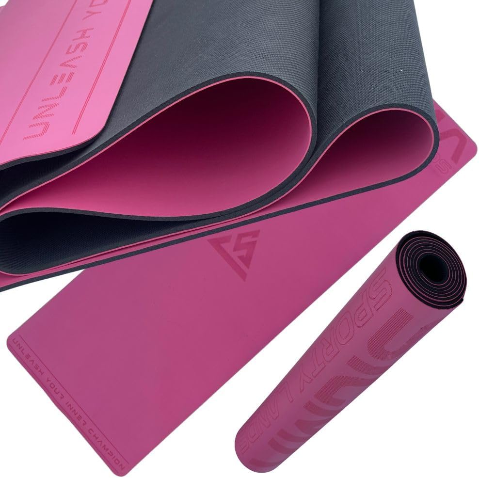 Sigma Flex Yoga & Fitness Mat by Sigma Sporty Lands – Non-Slip PU Top, Natural Rubber Bottom, Anti-Tear, Enhanced Comfort (72” x 26.7” x 5mm).