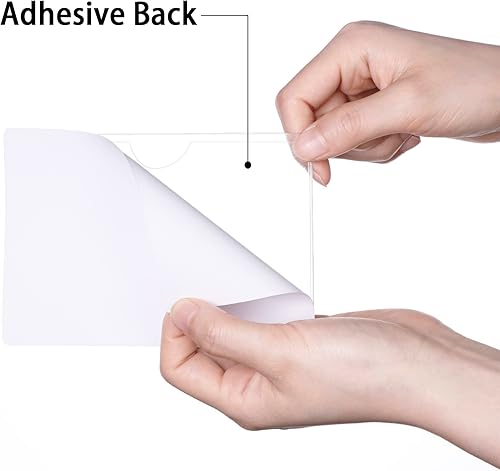 Vista 2 de Antner Paquete de 52 bolsillos autoadhesivos para tarjetas de índice para tarjetas de 3 x 5 pulgadas, soportes de plástico transparente abiertos
