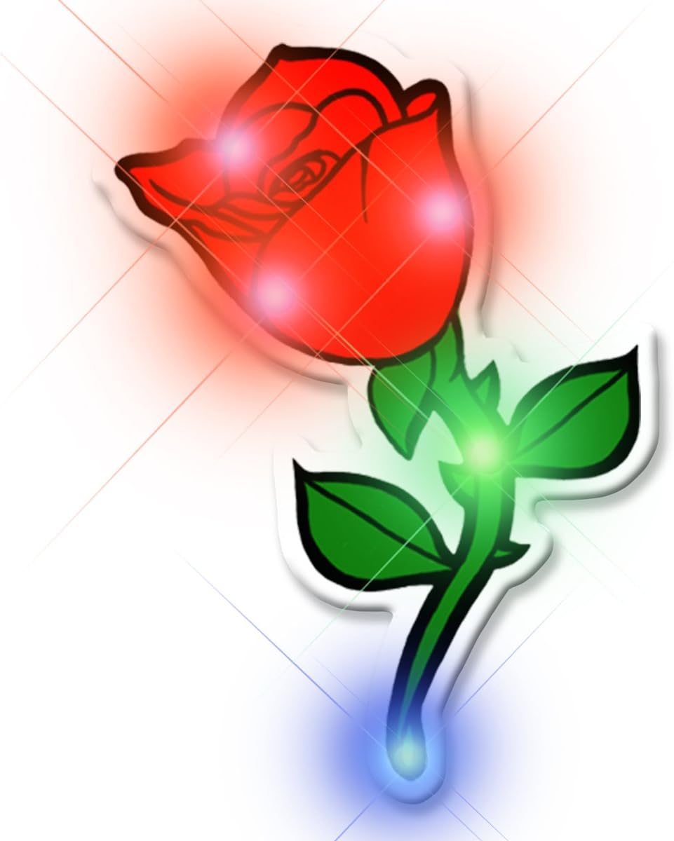 Light Up Red Rose Flashing Blinking LED Body Light Lapel Pins (25-Pack)
