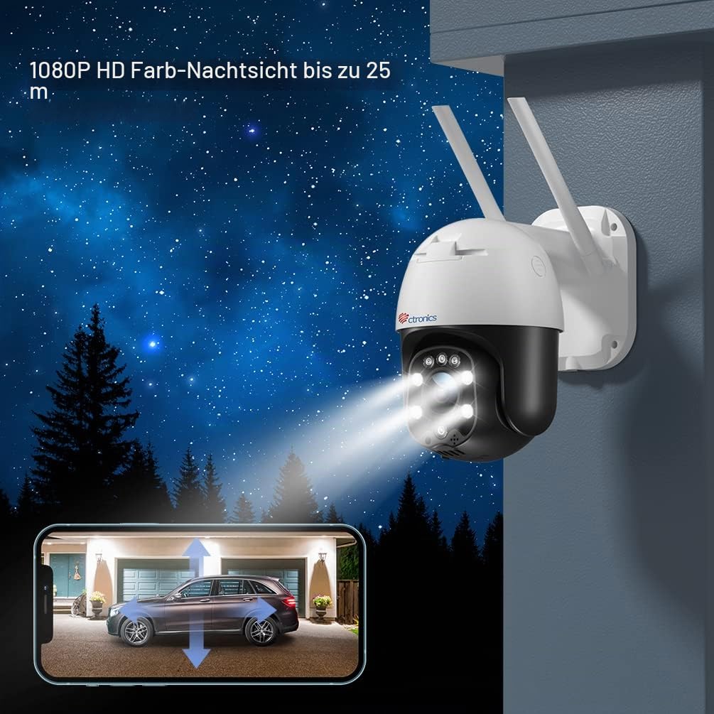 Ctronics PTZ Überwachungskamera Aussen WLAN, Dome IP Kamera Outdoor