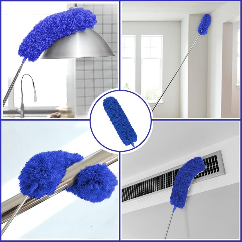 Buysenton Microfiber Duster, 8PCS Feather Duster with 100 Inch Telescoping Extension Pole, Reusable Bendable Dusters, Washable Lightweight Dusters for Ceilings Fans(2023 UAGRED)
