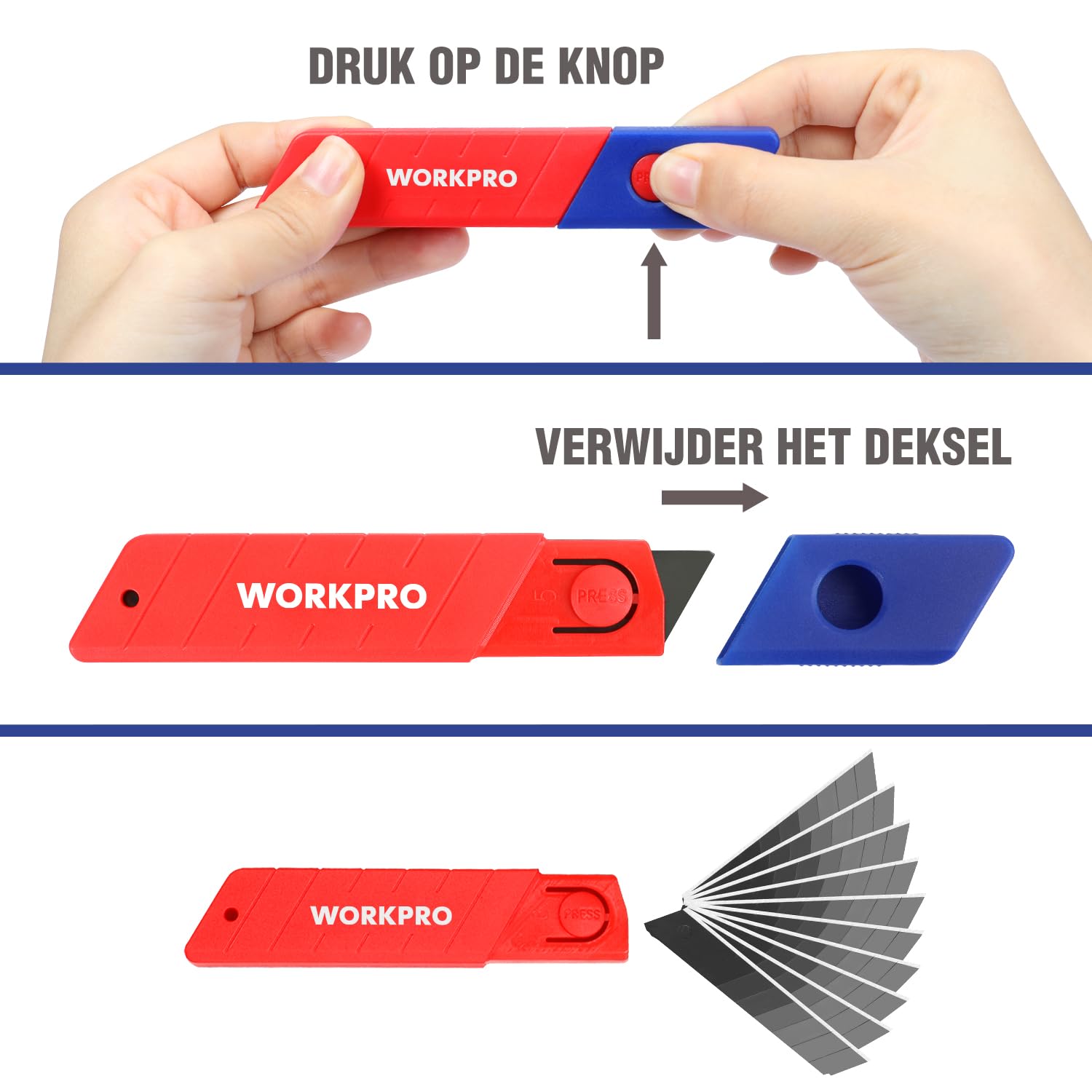 WORKPRO Set di Lame per Taglierino, 100 Lame da Taglio a Pressione Professionali a 8 Segmenti, Lame di Ricambio SK5, Spessore 0,5 mm e Larghezza 18 mm con Scatola
