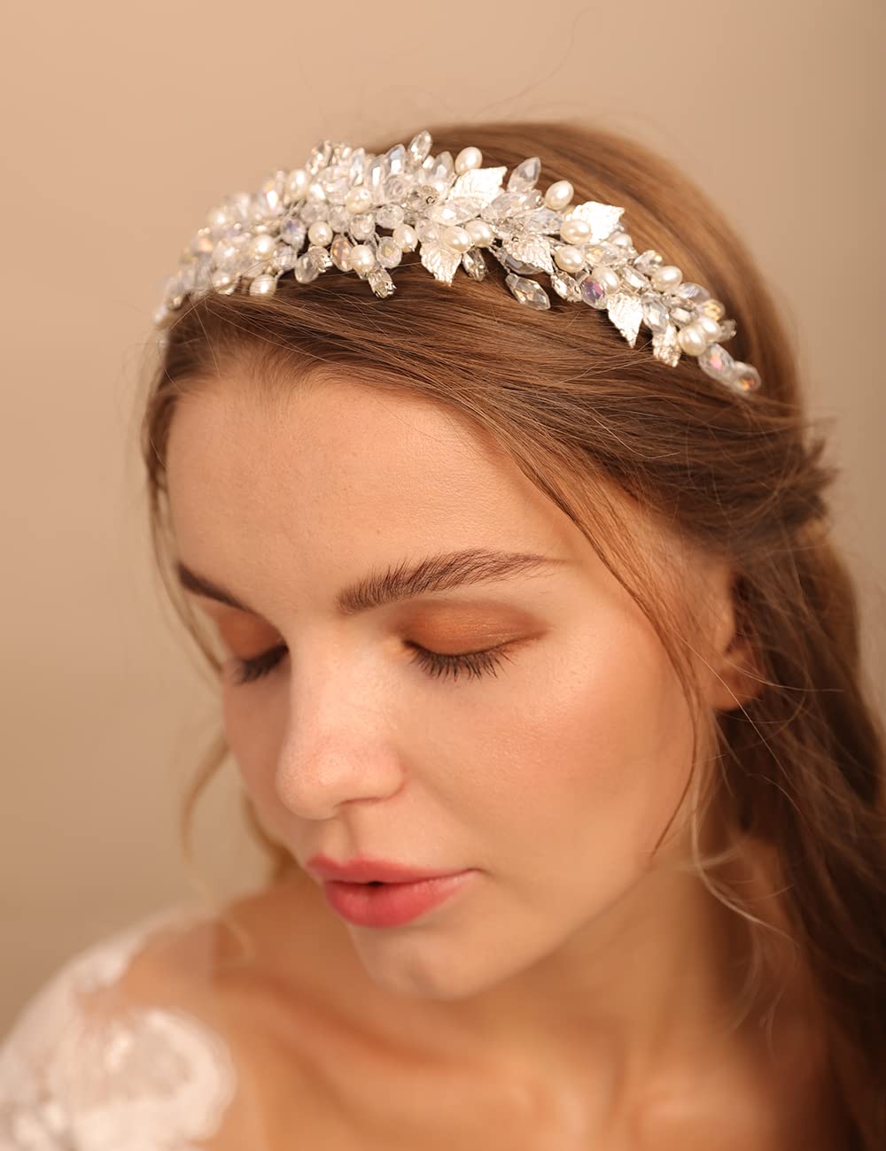 Amazon.com: Jumwrit Rhinestone Tiara Headband Pearl Wedding 