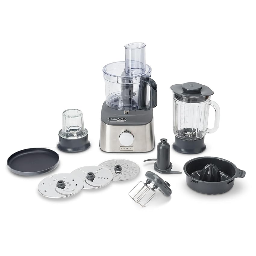 Kenwood Multipro Compact Plus FDM313SS Robot da cucina, Bilancia Digitale Integrata, Ciotola 1.2L, Tritatutto e Frullatore in Vetro, 3 Dischi in acciaio, sbattitore doppia frusta, Spremiagrumi