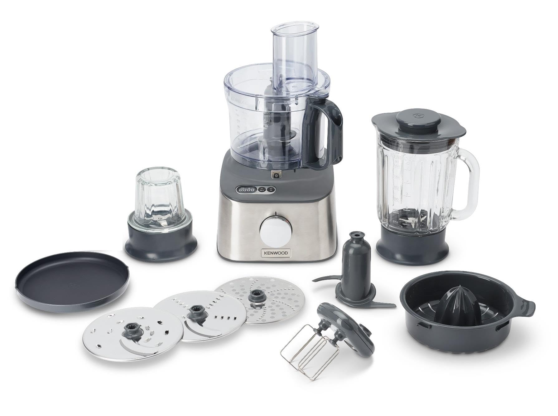 Kenwood Multipro Compact Plus FDM313SS Robot da cucina, Bilancia Digitale Integrata, Ciotola 1.2L, Tritatutto e Frullatore in Vetro, 3 Dischi in acciaio, sbattitore doppia frusta, Spremiagrumi