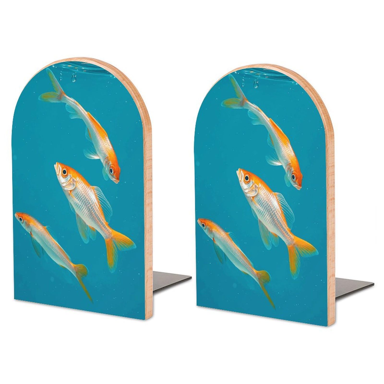 Grand serre-livres transparent poisson en bois de hêtre et métal 12x17 cm