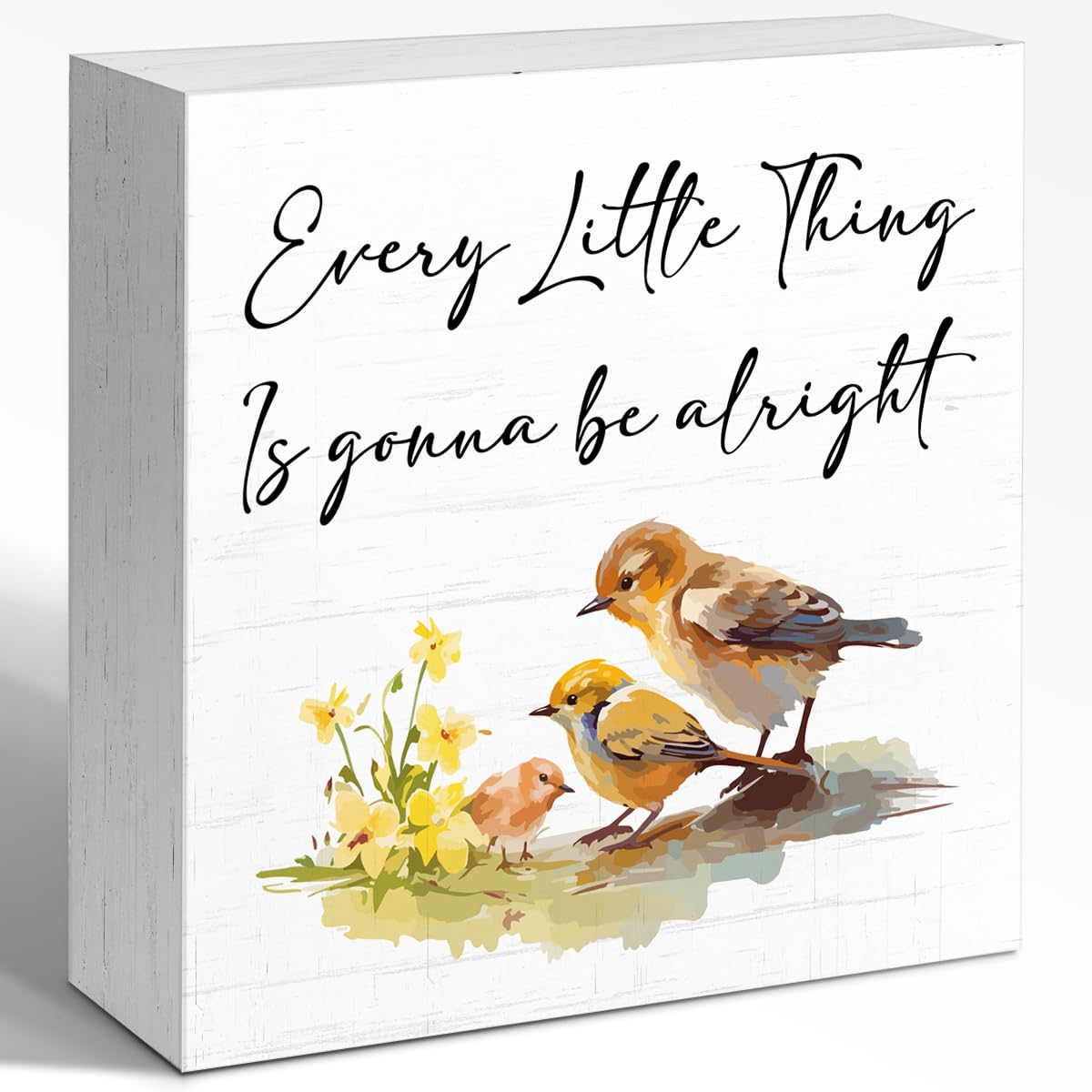 WUZYOU Every Little Thing is Gonna Be Alright Wood Box Sign, Spring Inspirational Wooden Box Sign, Wooden Spring Plaque Decor for Shelf Desk Wall Decor