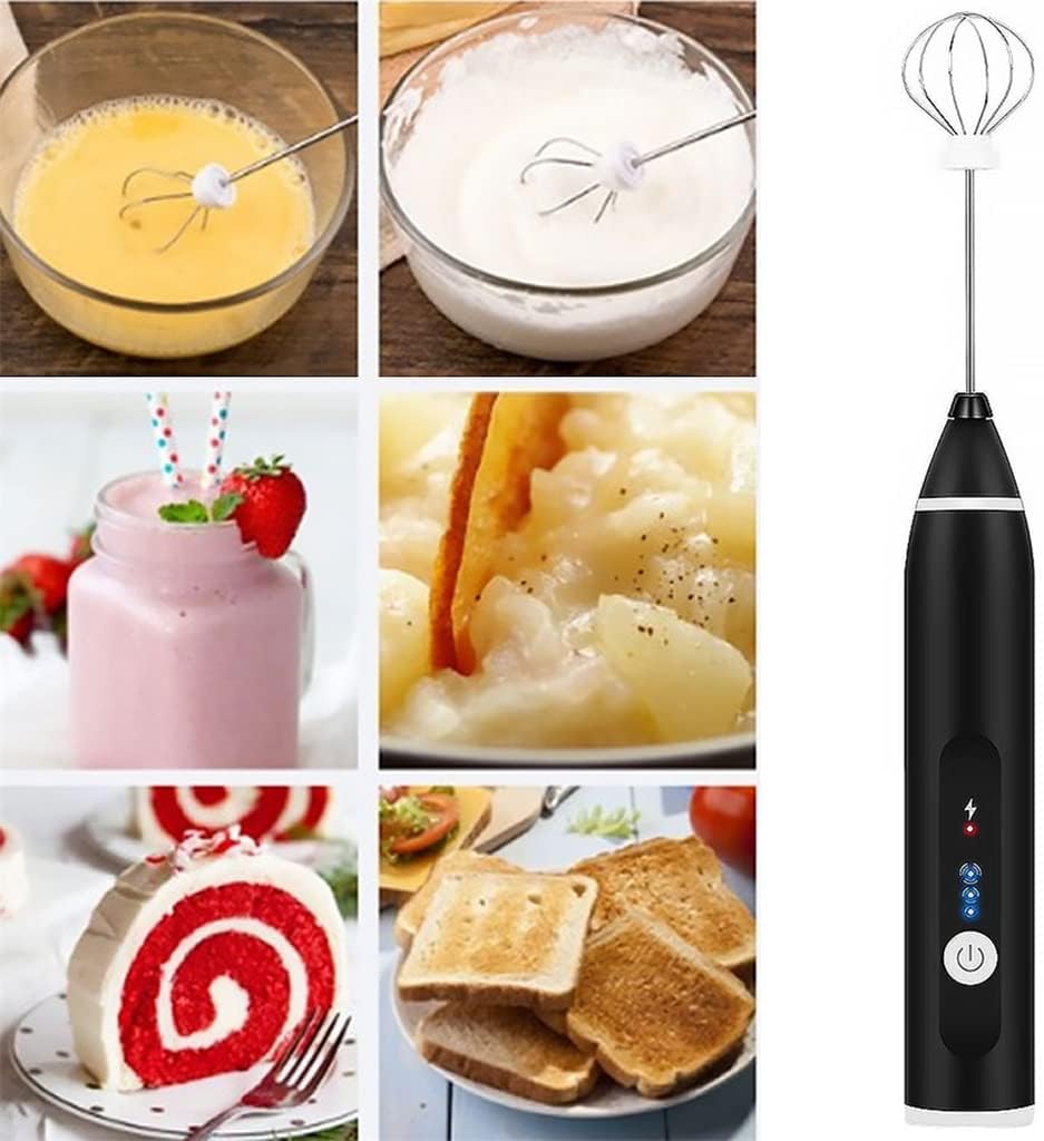 Electric Milk Frother USB Rechargeable Egg Beater 3 Speed Foam Maker Handhel (D (D