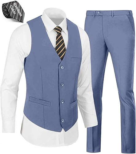WOMS Suit for Men Formal Wedding Tuxedos for Groomsmen 2 Pieces Slim Fit Denim B
