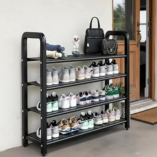EXVITO Metal Shoe Rack for Home - Adjustable & Stackable Waterproof Open 4-Tier Shoe Rack for Closet Entryway, Bedroom, Ou... Price In India