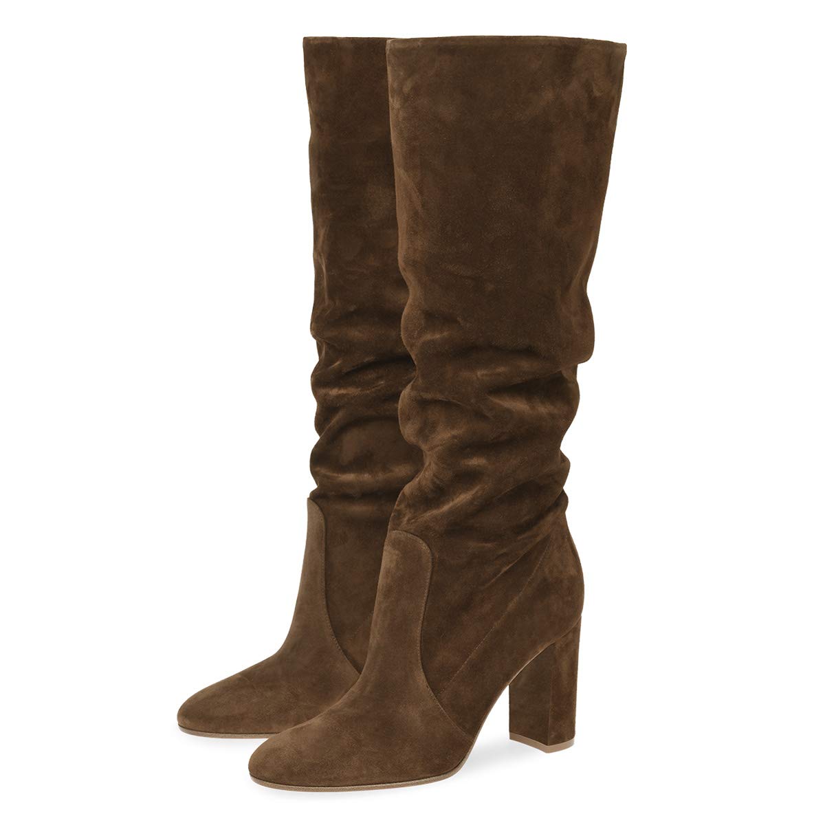 YDN Women Comfort Thigh Knee High Boots Chunky Heels Round Toe Pull On Wide Calf Winter Shoes 4-15
