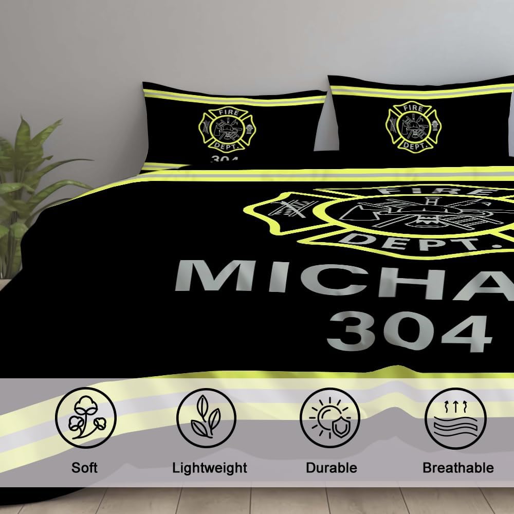 Firefighter Bedding Set, Fireman Flag Bedding Set for Kids Boys Adult Bedroom Decoration, Twin Full Queen King Fireman Bed Duvet Cover, Firefighter Bedroom Decor (Awesome Firefighter Art)