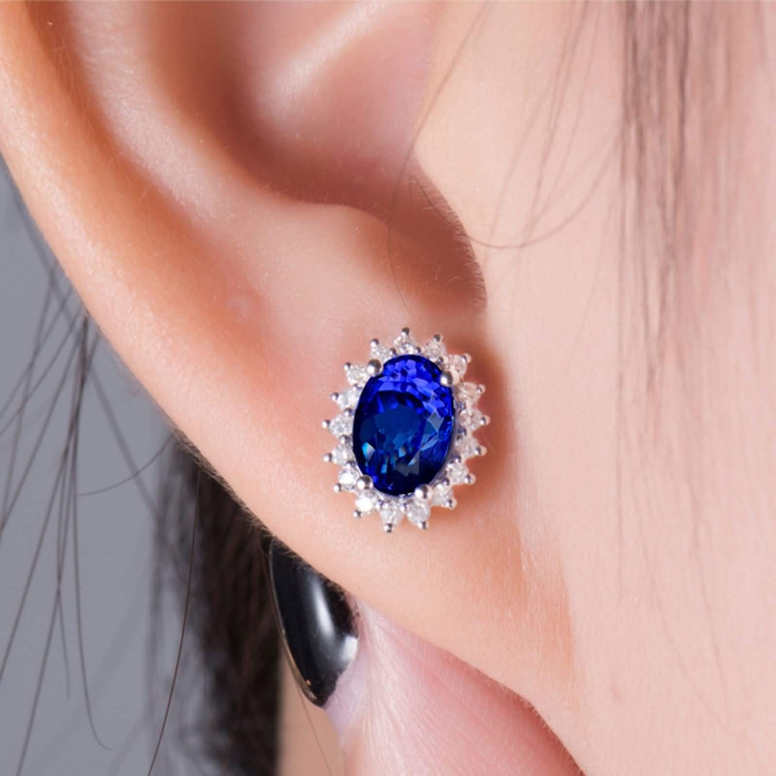 Epinki Weiß Gold 750 Ohrringe Mädchen, Blume Damenohrringe mit Tansanit 1.32ct Blau, Freundschaft Geschenk, Weiß Gold